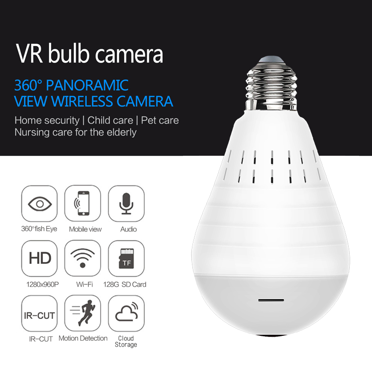 960P 360 degree dual light + matt night vision VR wireless light bulb camera